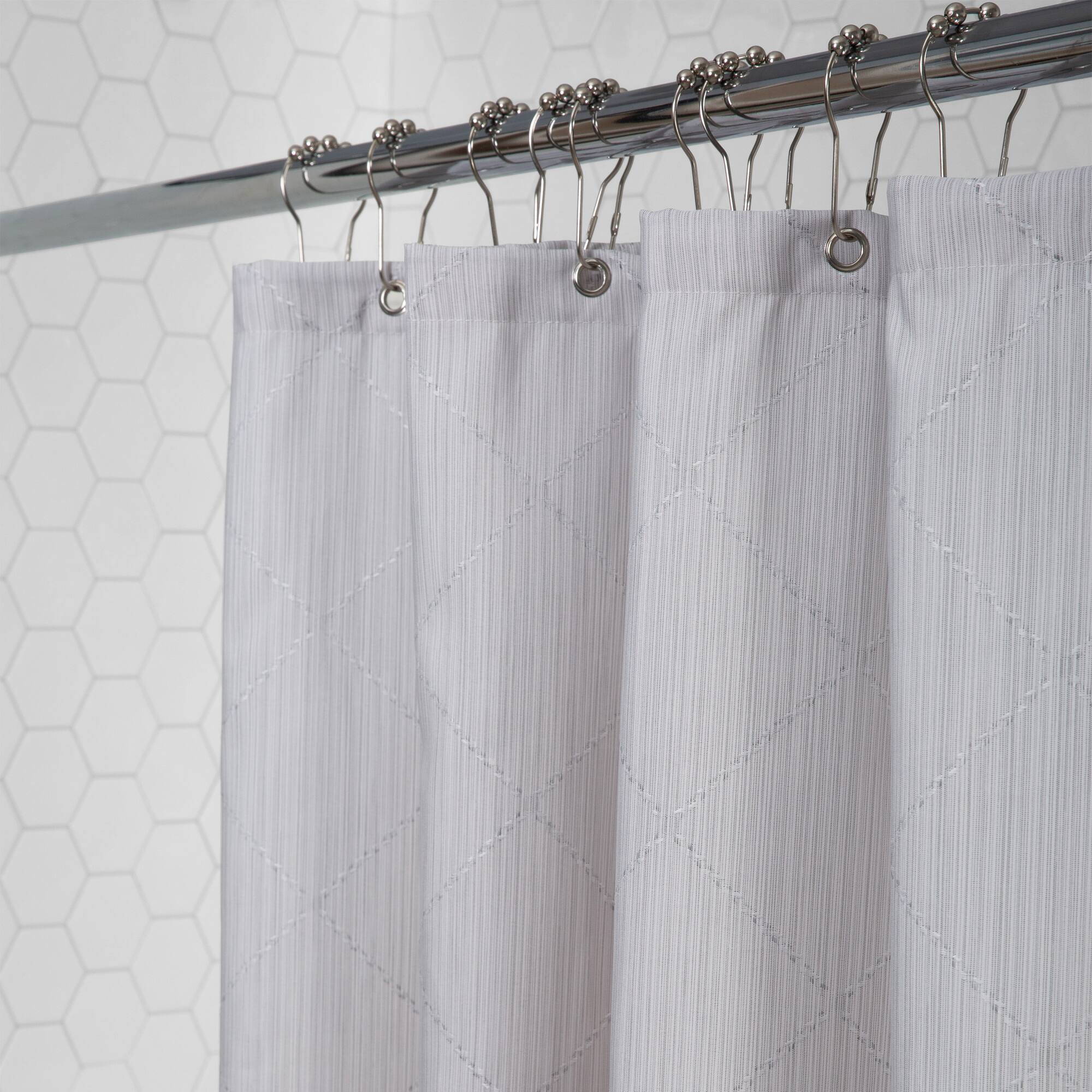 Elle Décor Gray Jacquard Weave Diamond Design Shower Curtain